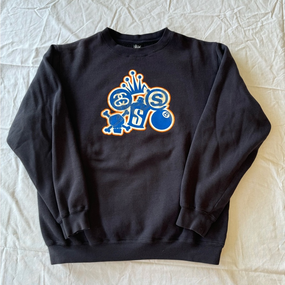 Vintage Stussy Crewneck Sweatshirt Dark Grey Size Medium